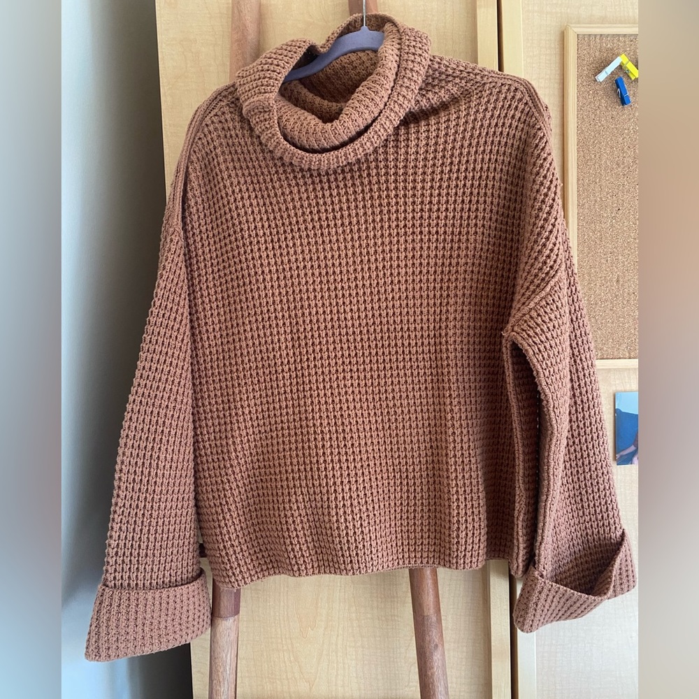 Chunky fall tan turtleneck sweater